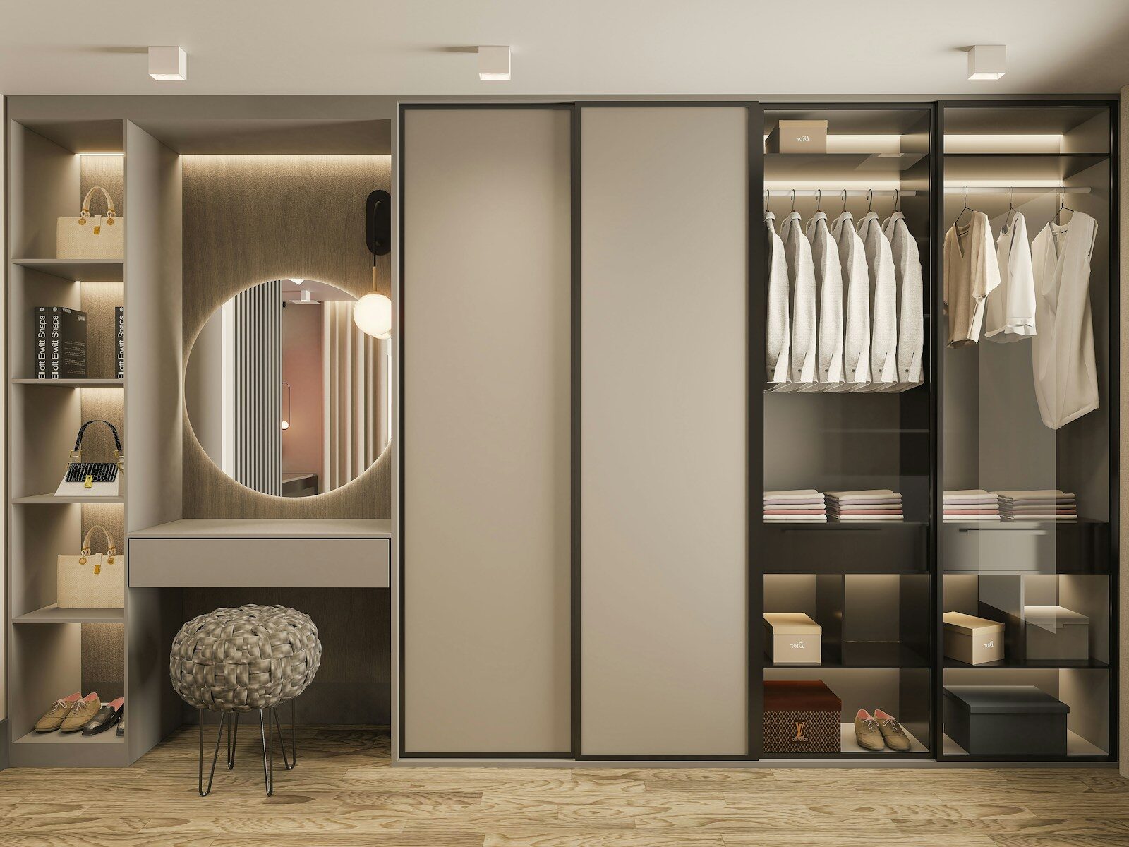 photo by billy jo catbagan a walk in closet with a mirror and a stool